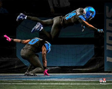 Detroit Lions Touchdown Celebration Spotlight Photo — Jahmyr Gibbs & Amon-Ra St. Brown