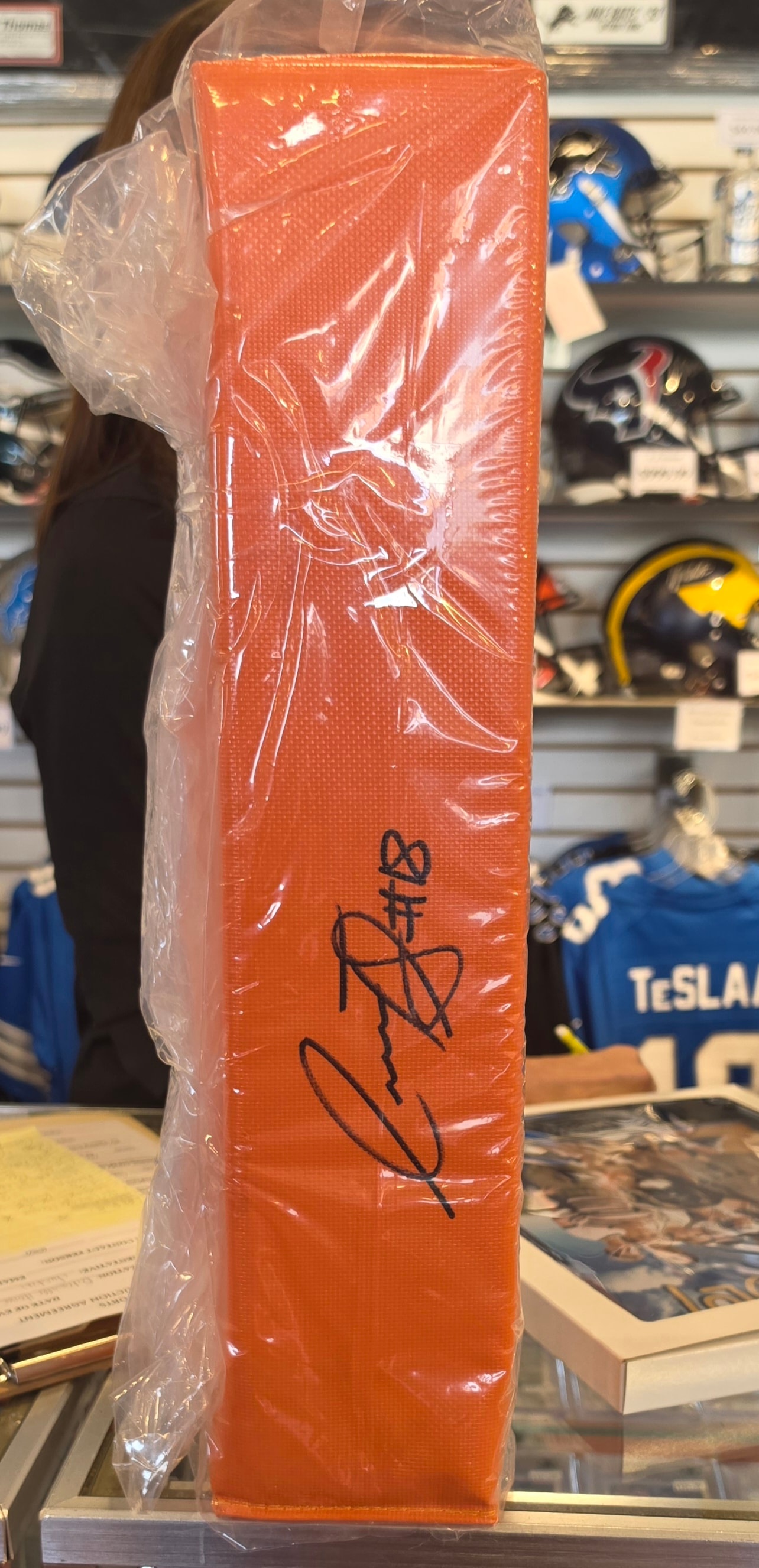 Signed Orange End Zone Pylon #18